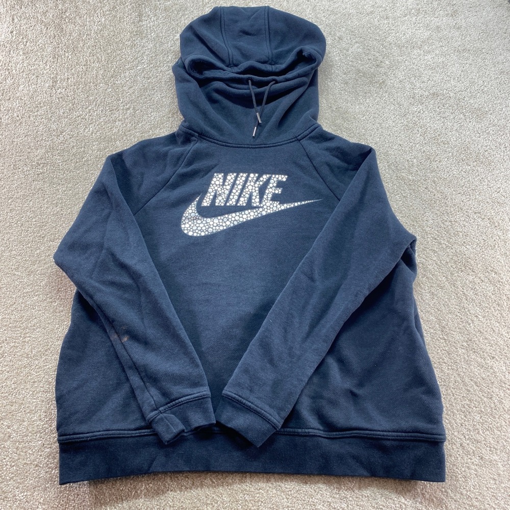 Nike Sweatshirt Mens Size Large Black Graphic Logo Hoodie Pullover